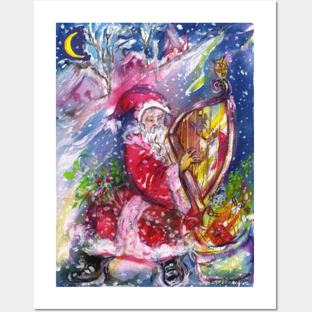 SANTA CLAUS PLAYING HARP IN MOON LIGHT Christmas Night Wall Art by BulganLumini